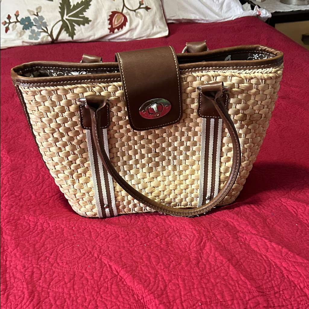 Chaps Tan And Brown Woven Tote